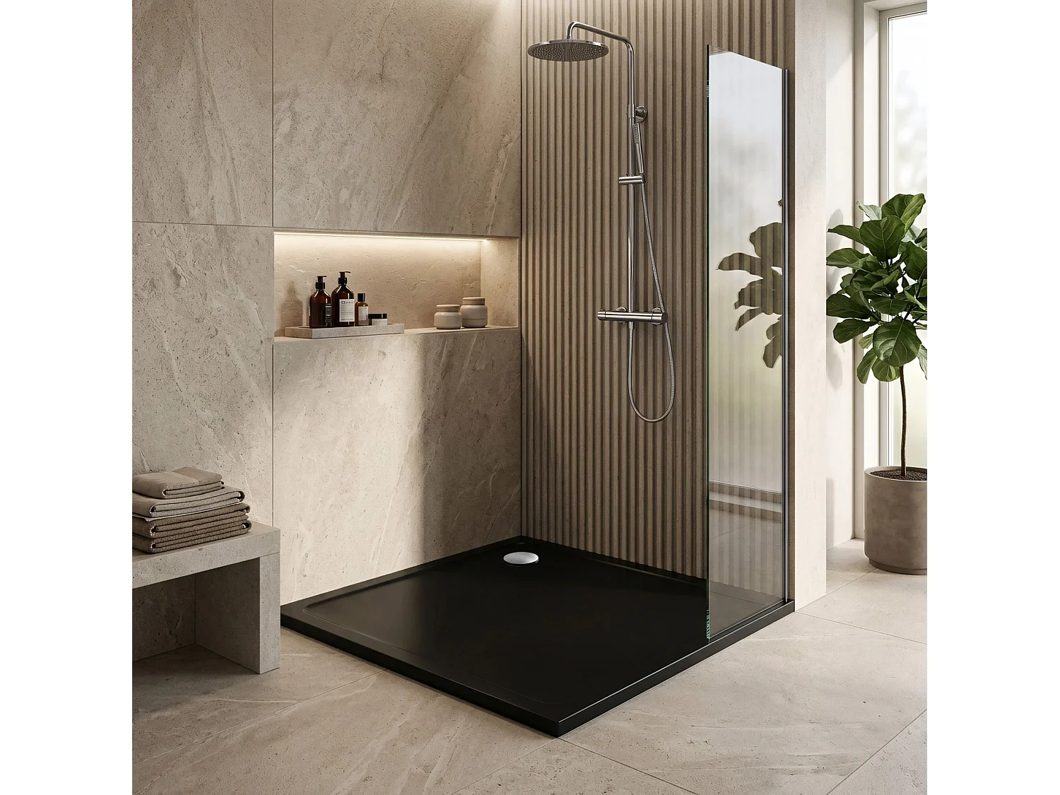 Receveur De Douche Rea Savoy 90X90X6Cm Black + Siphon