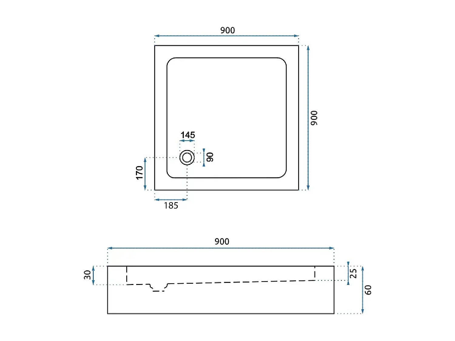 Receveur De Douche Rea Savoy 90X90X6Cm Black + Siphon