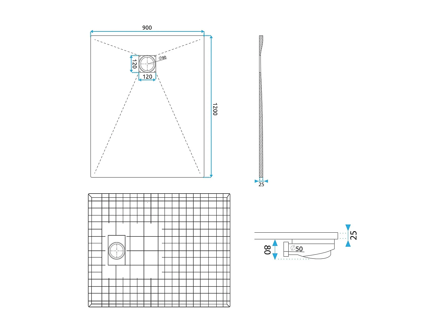 Douchebak Rea Magnum Carrara 90X120 Black