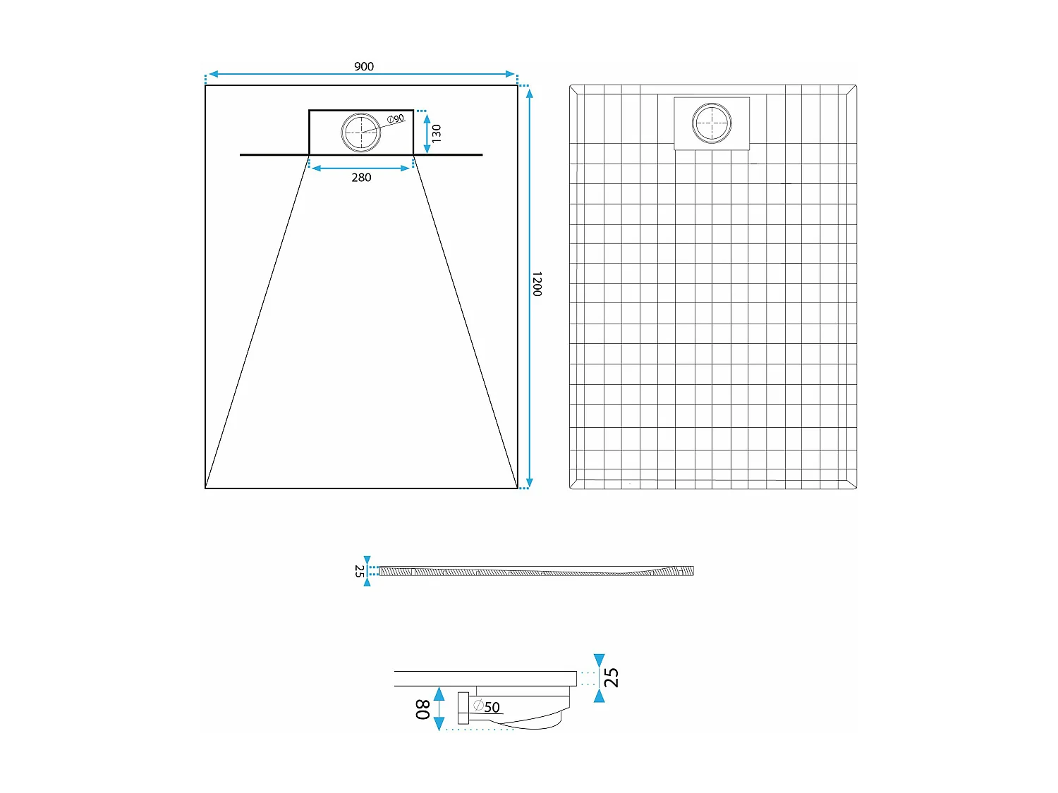 Receveur De Douche Rea Bazalt 90X120 White