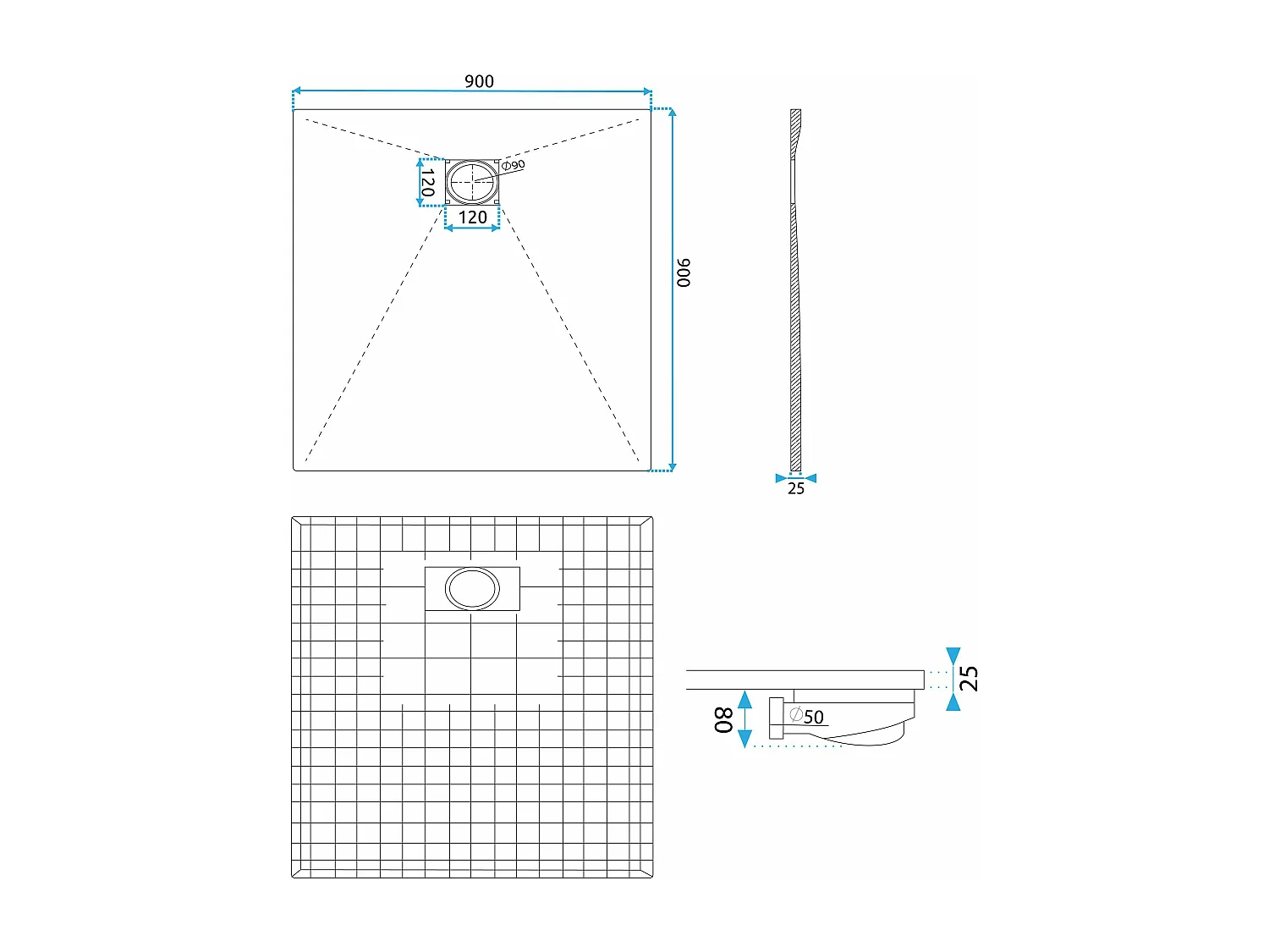 Douchebak Rea Magnum 90X90 Grey