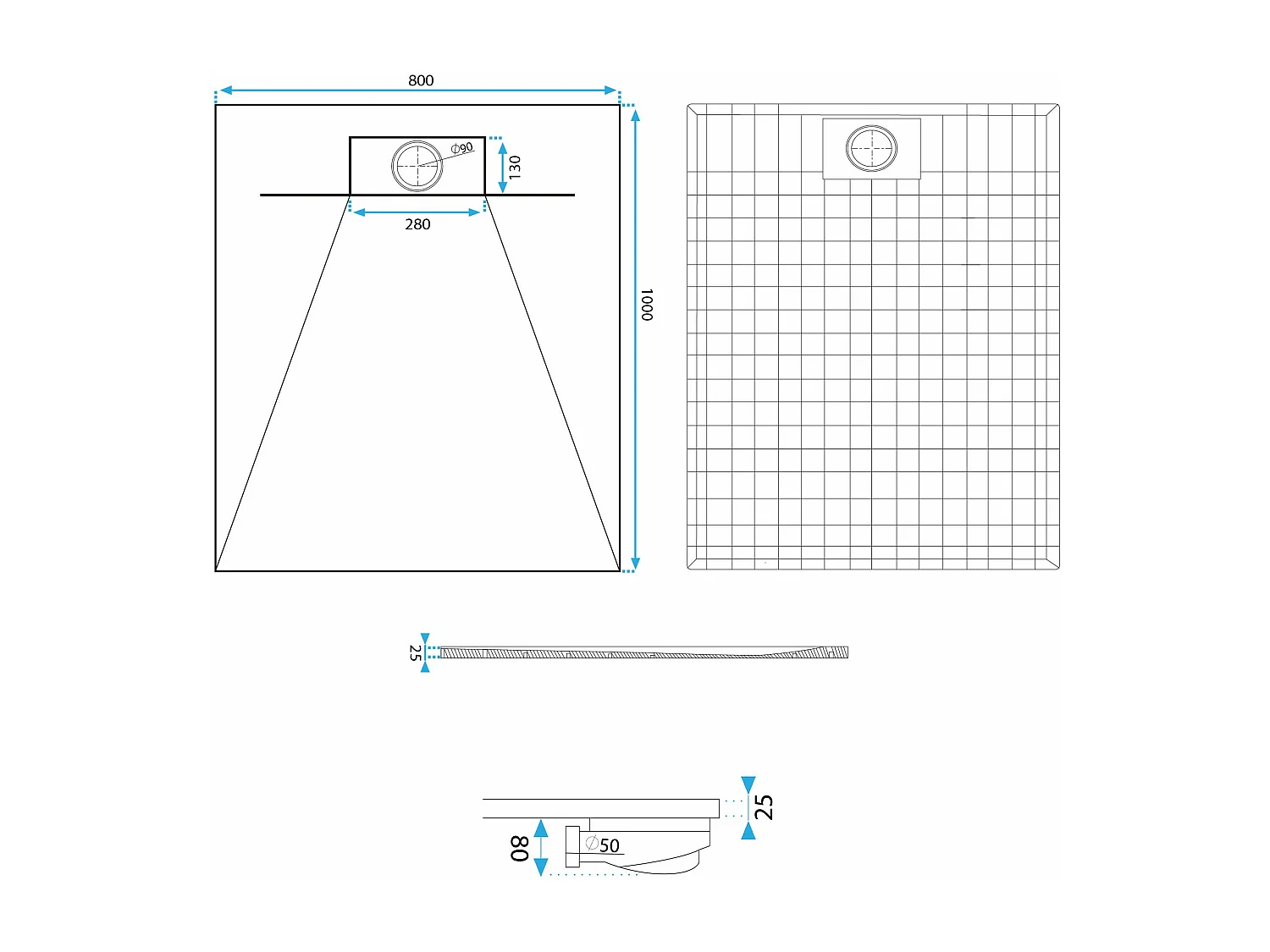 Duschtasse Rea Bazalt 80X100 White