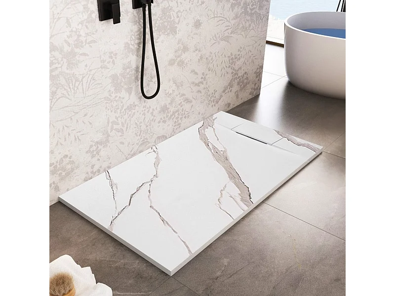Base De Duche Rea Bazalt Carrara 90X120 White