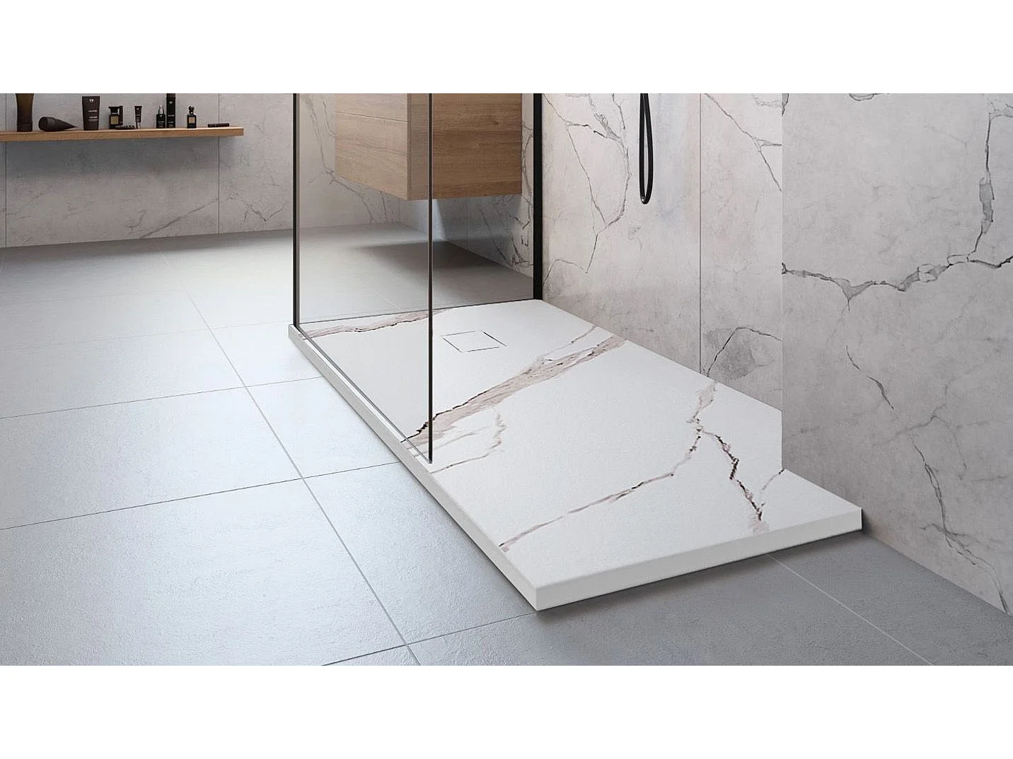 Plato De Ducha Rea Bazalt Carrara 90X120 White