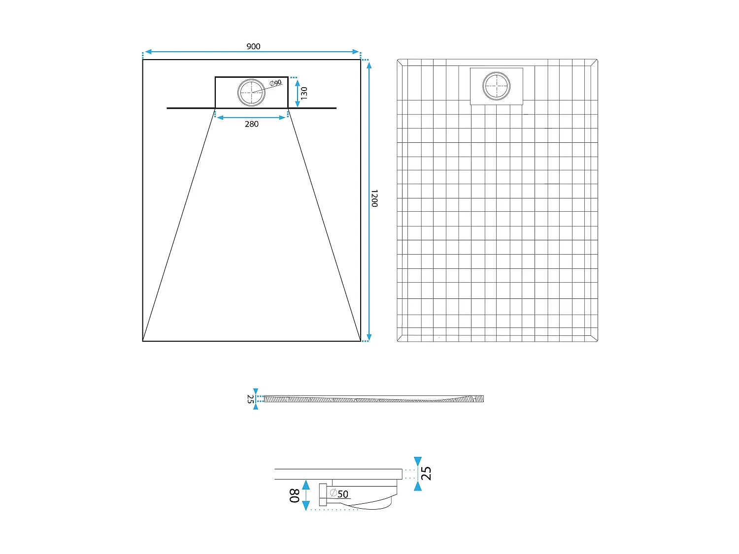 Douchebak Rea Bazalt Carrara 90X120 White