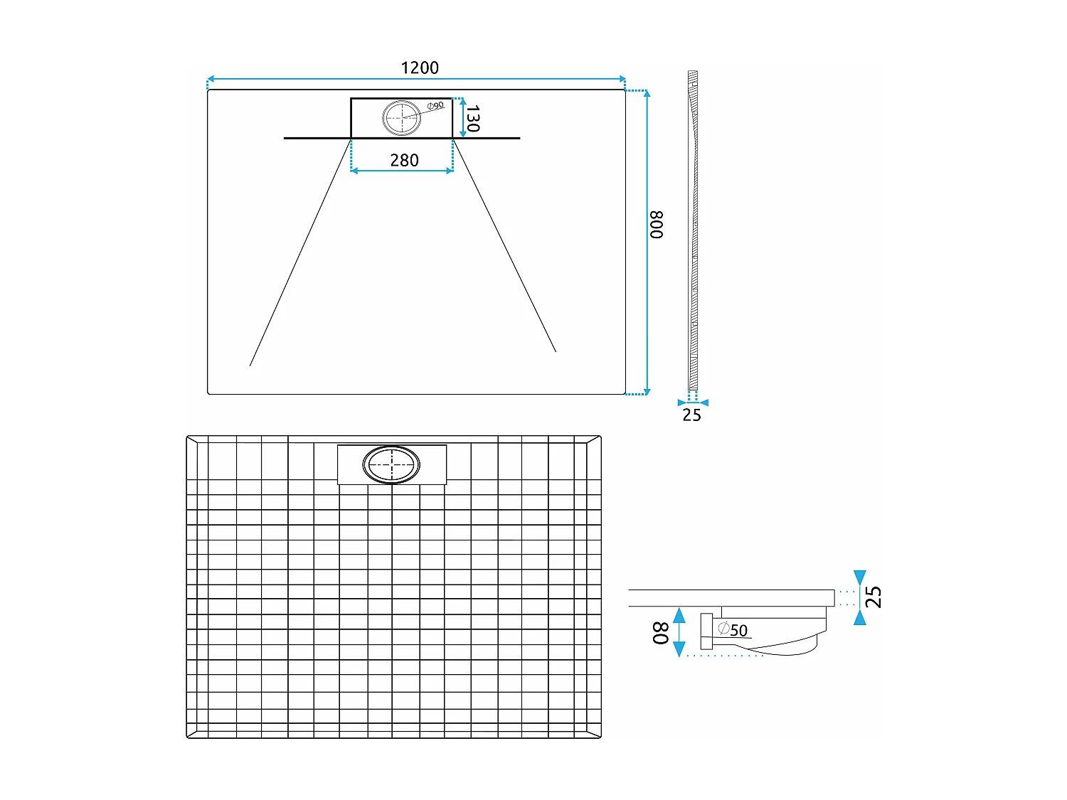 Douchebak Rea Bazalt Long 80X120 Black