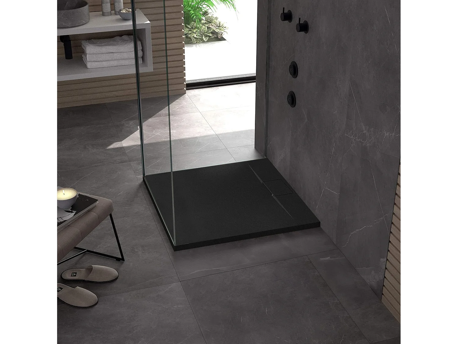 Plato De Ducha Rea Bazalt 90X90 Black