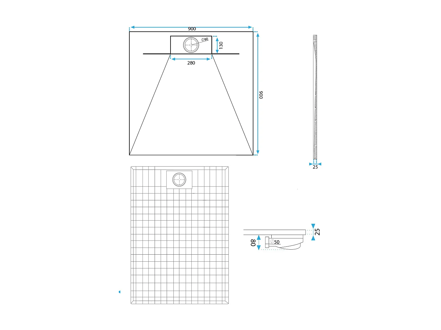 Douchebak Rea Bazalt 90X90 Black