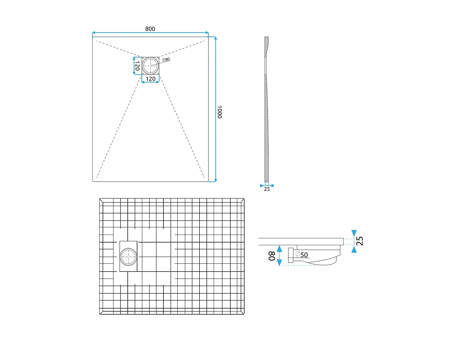 Douchebak Rea Magnum Carrara 80X100 Black