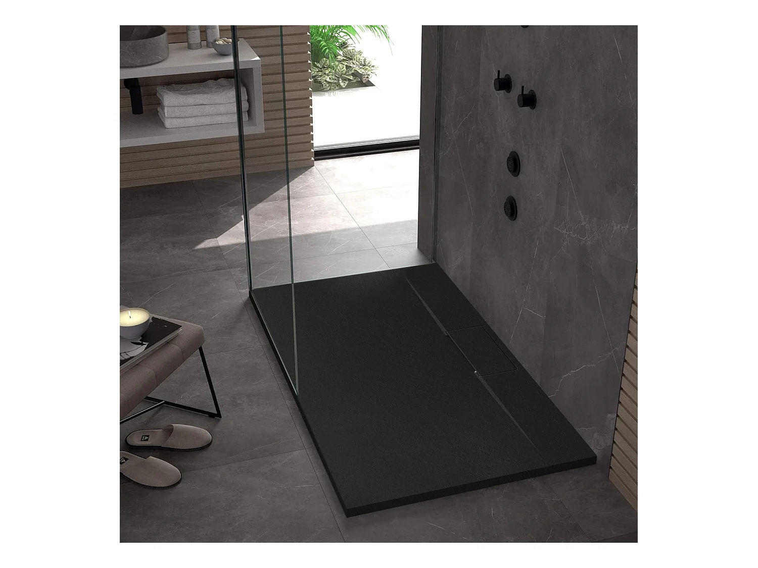 Receveur De Douche Rea Bazalt Long 80X100 Black
