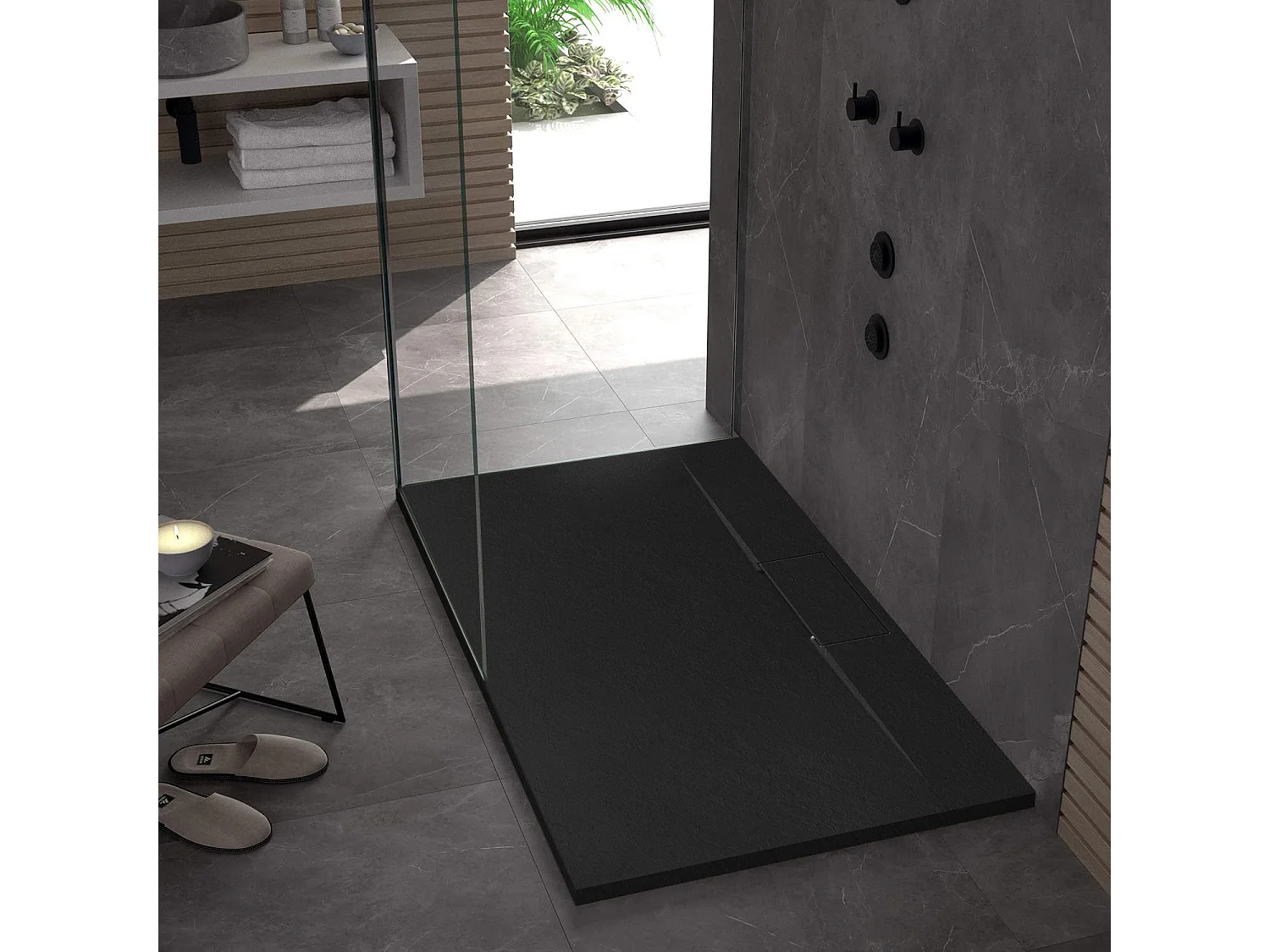 Duschtasse Rea Bazalt Long 80X100 Black