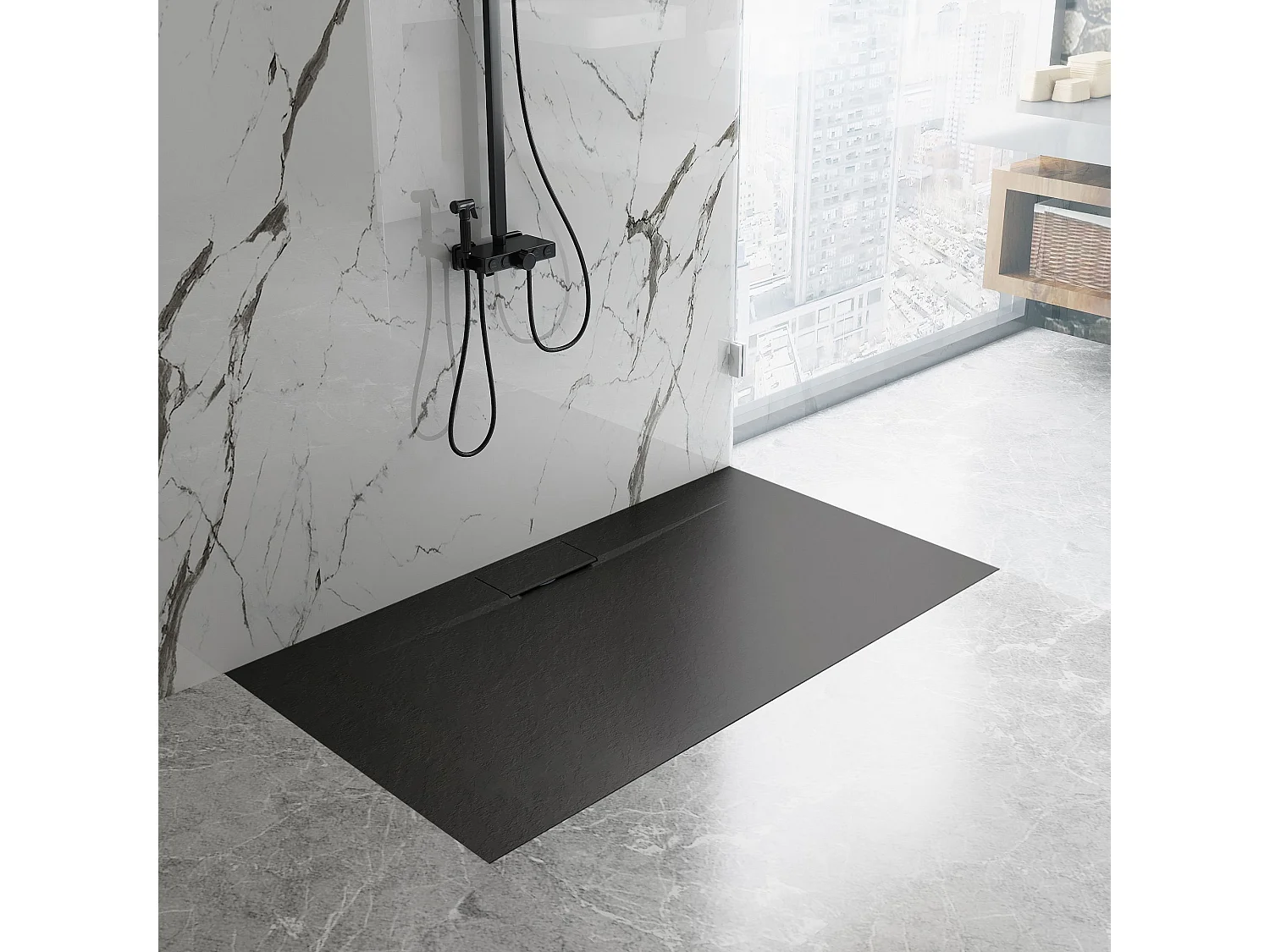 Duschtasse Rea Bazalt Long 80X100 Black