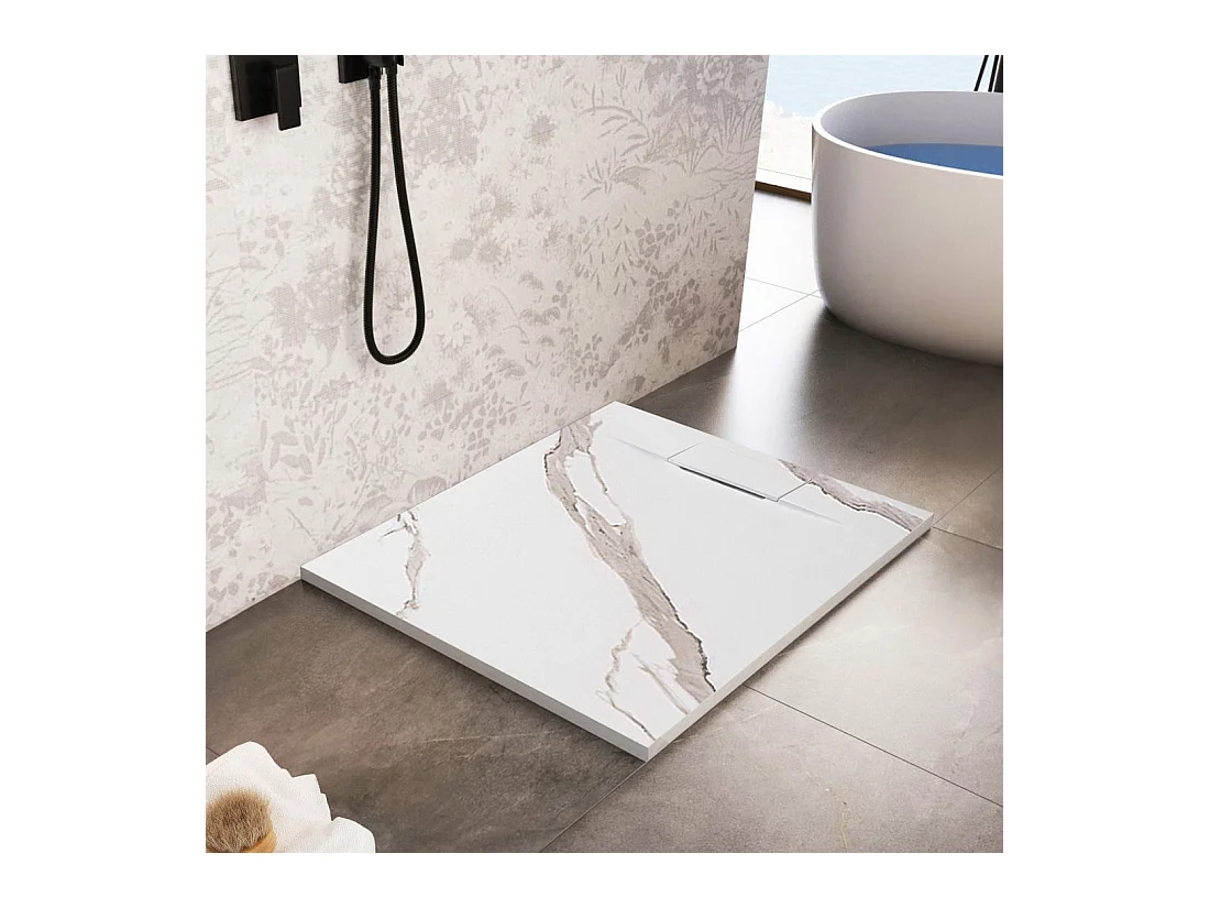 Douchebak Rea Bazalt Carrara 90X90 White