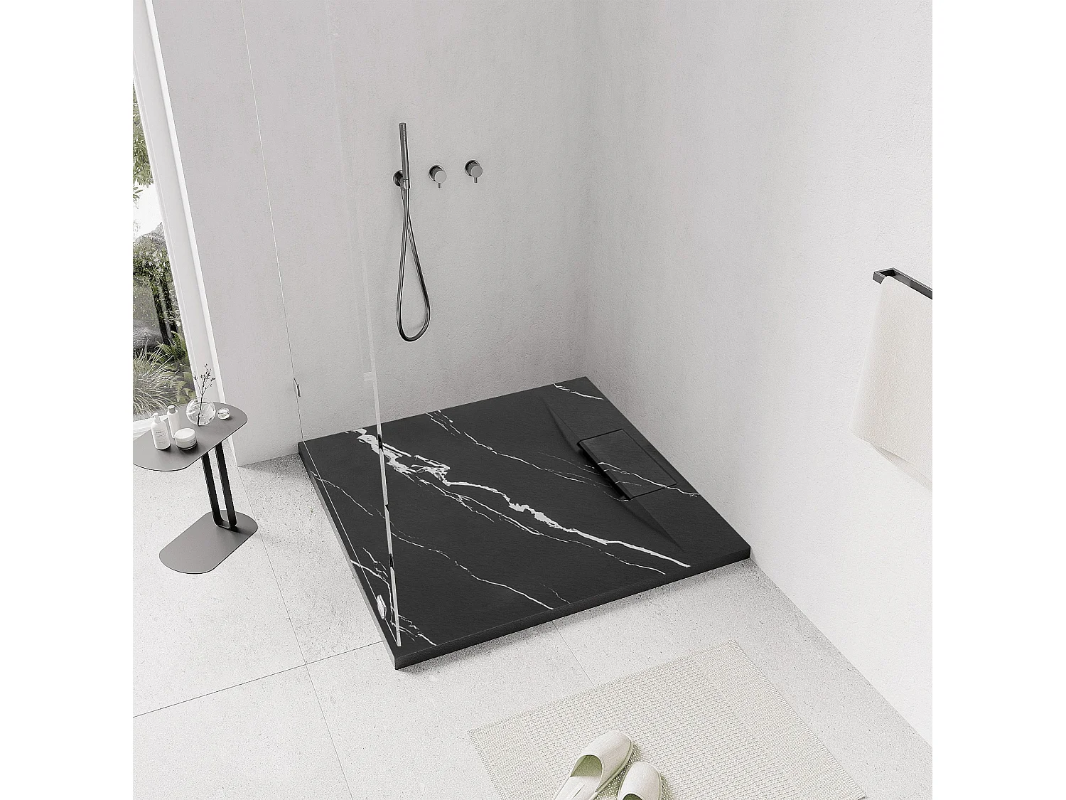 Douchebak Rea Bazalt Carrara 90X90 Black