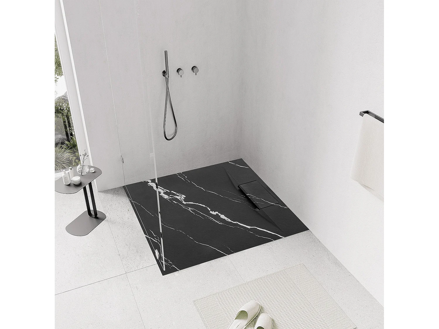 Douchebak Rea Bazalt Carrara 90X90 Black
