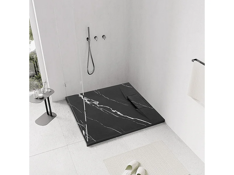 Douchebak Rea Bazalt Carrara 90X90 Black