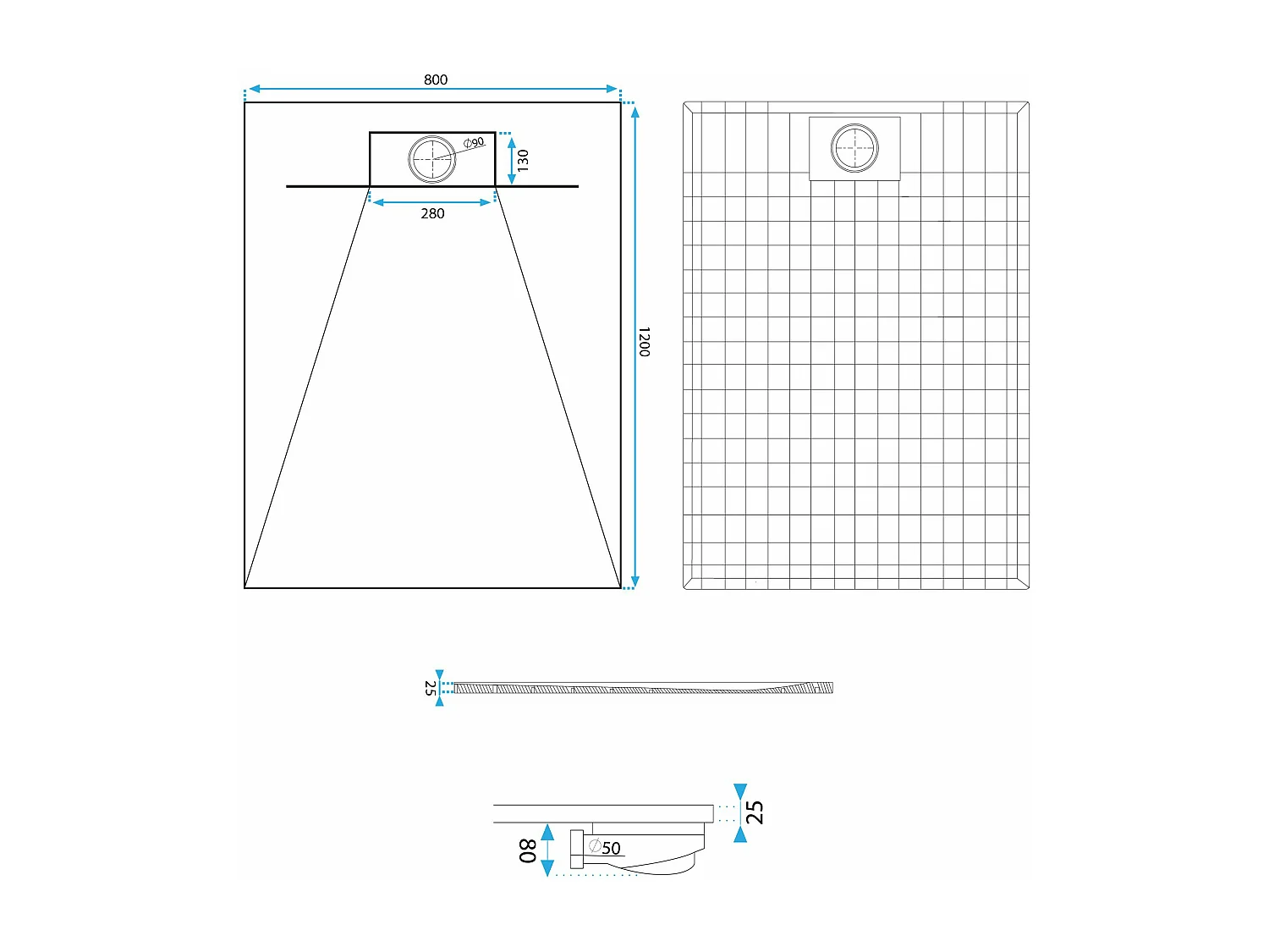 Receveur De Douche Rea Bazalt 80X120 White