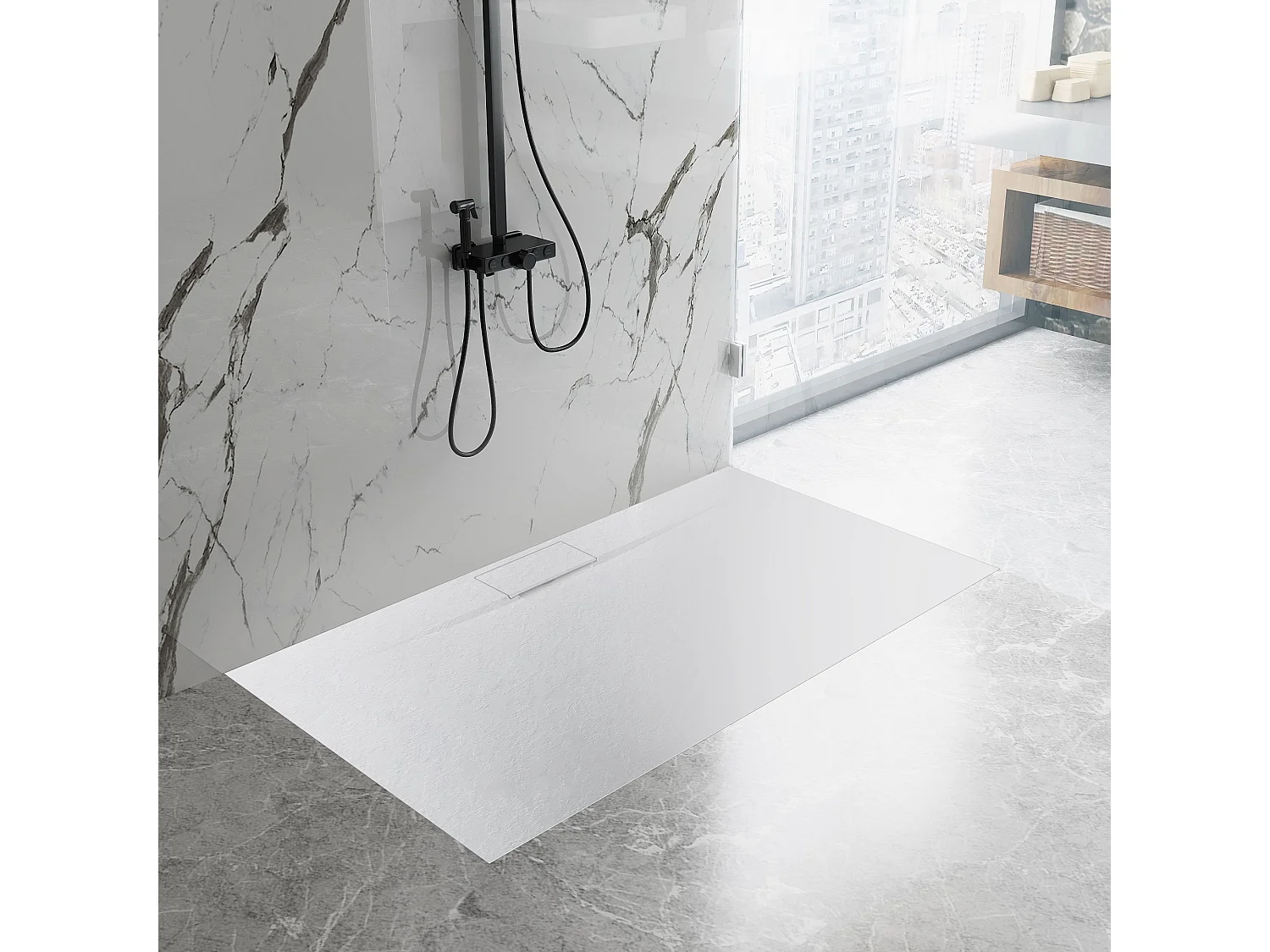 Douchebak Rea Bazalt Long 80X120 White