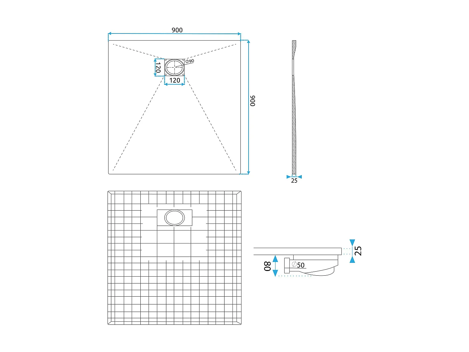 Receveur De Douche Rea Magnum Carrara 90X90 White