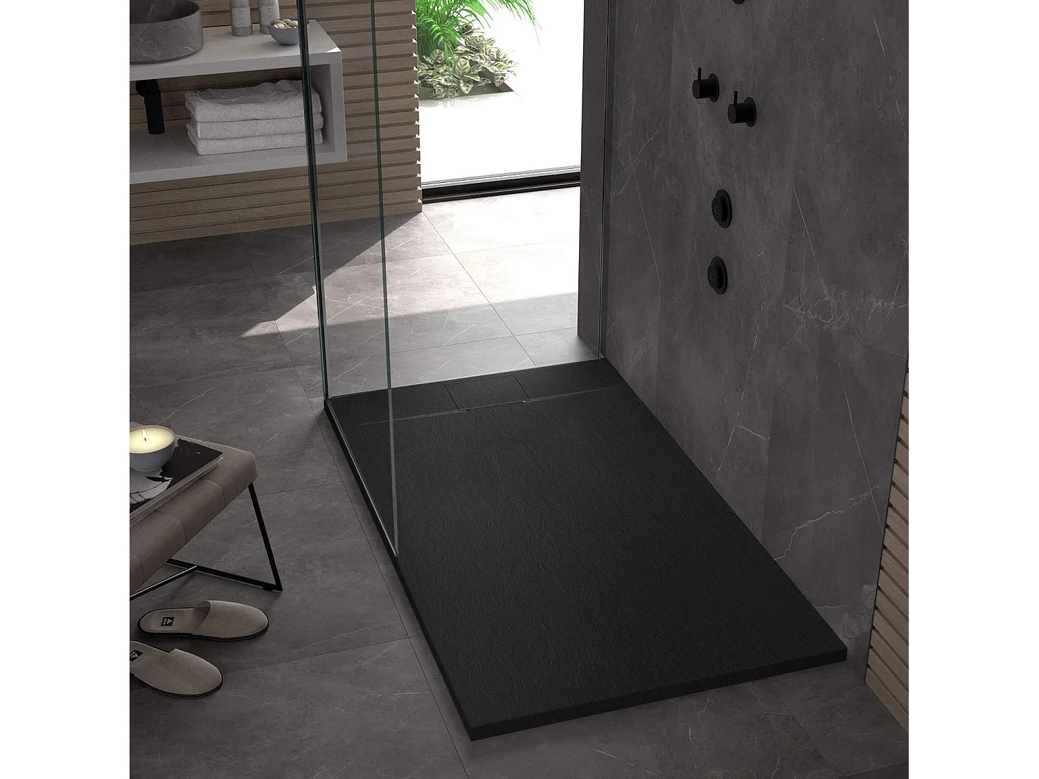 Base De Duche Rea Bazalt 90X120 Black