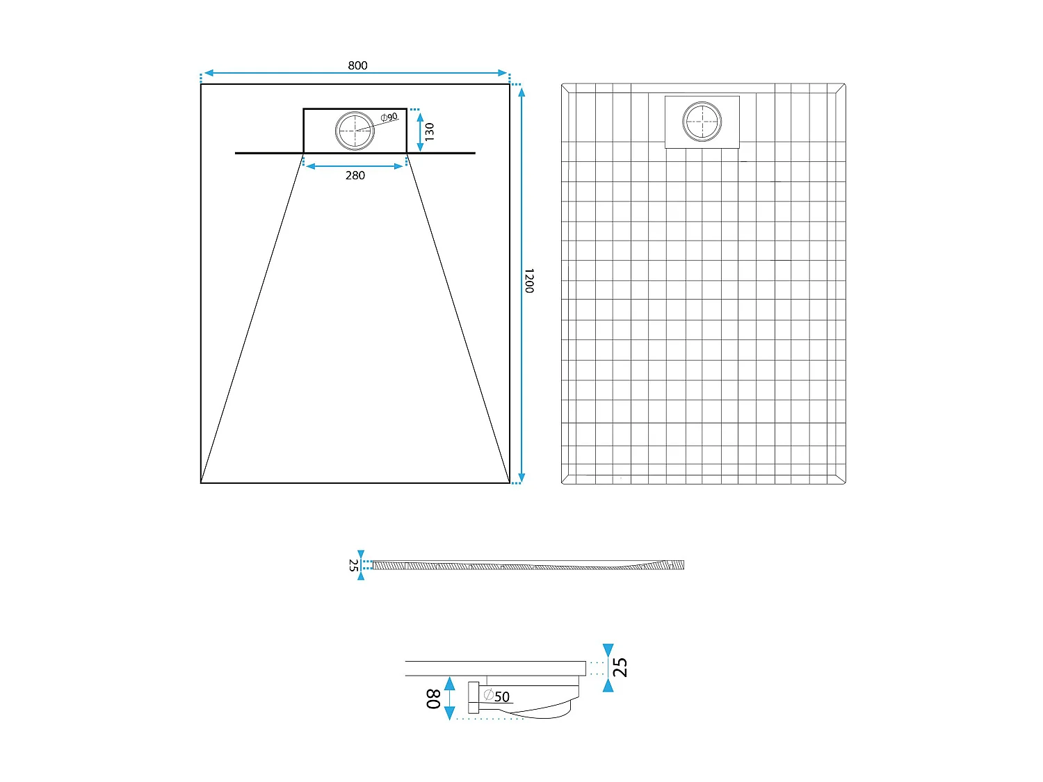 Duschtasse Rea Bazalt 80X120 Black