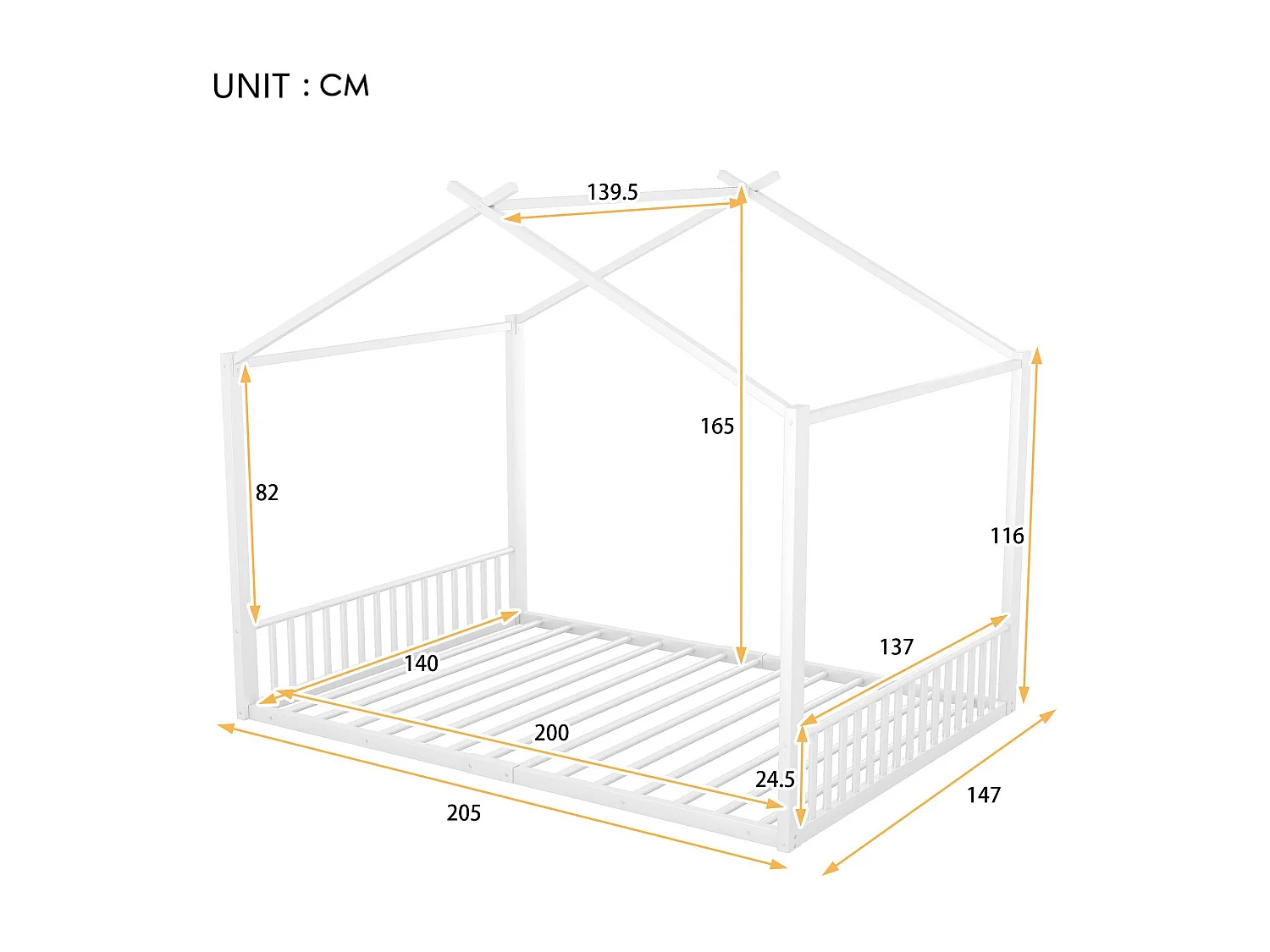 Letto cabina 140x200 cm - struttura in ferro - Bianco