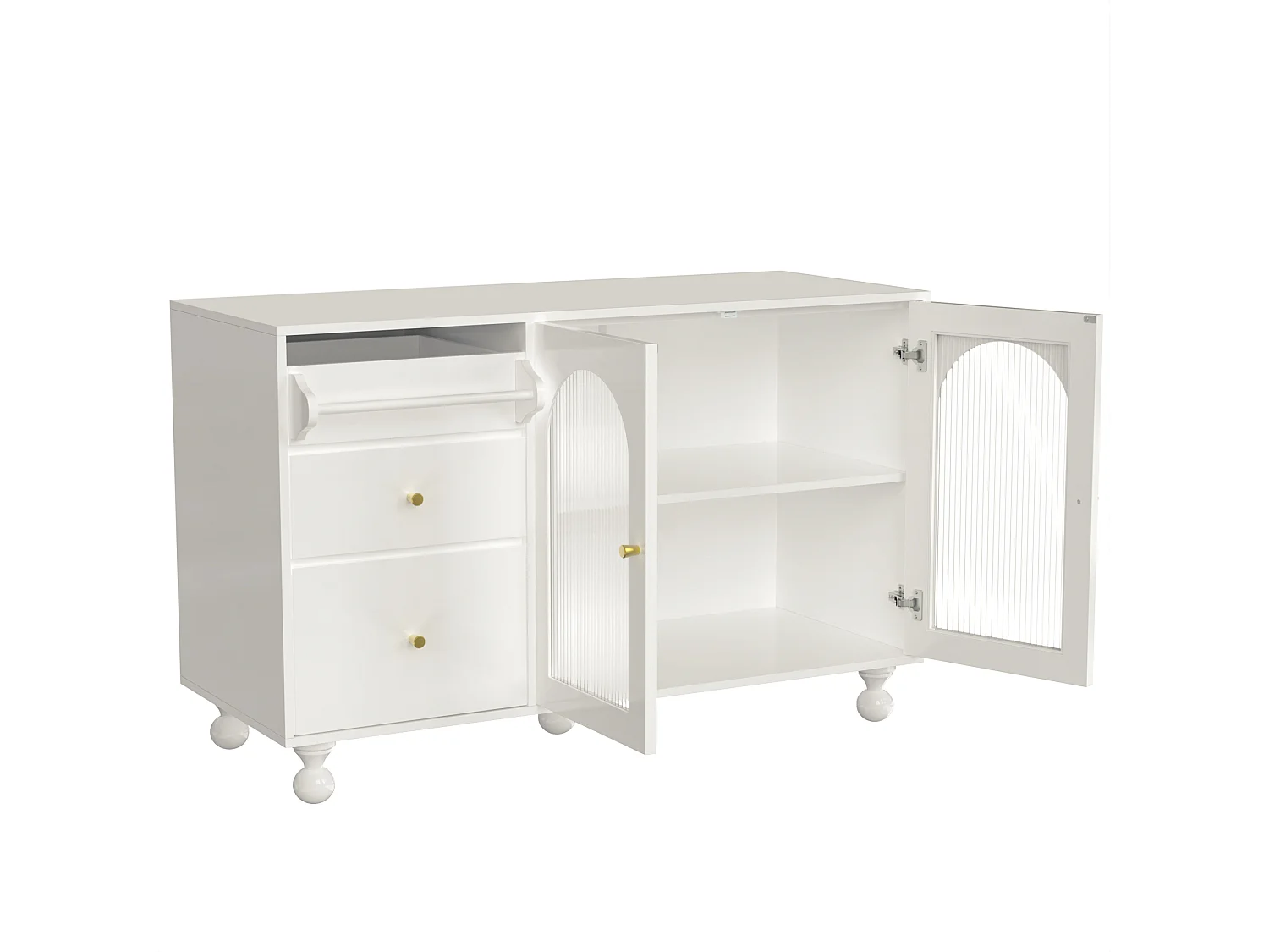 Aparador moderno - 2 portas de vidro e 3 gavetas - MDF - Branco