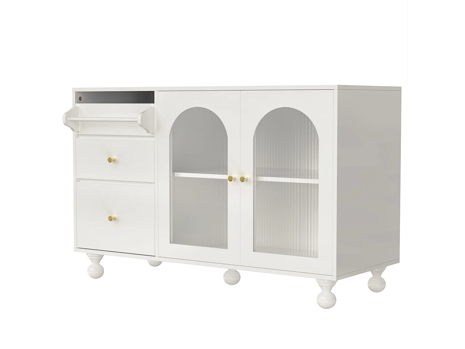 Aparador moderno - 2 portas de vidro e 3 gavetas - MDF - Branco