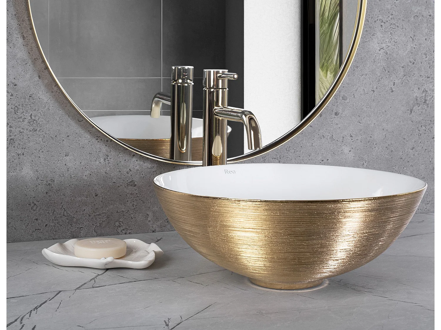 Lavabo Sobre Encimera Rea Stella Brush Gold White