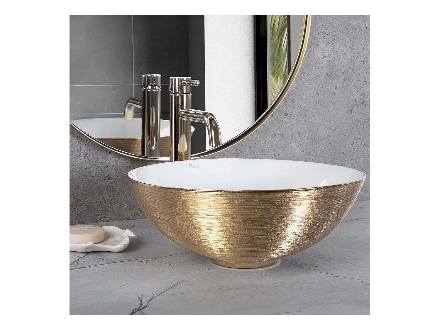 Vasque À Poser Rea Stella Brush Gold White