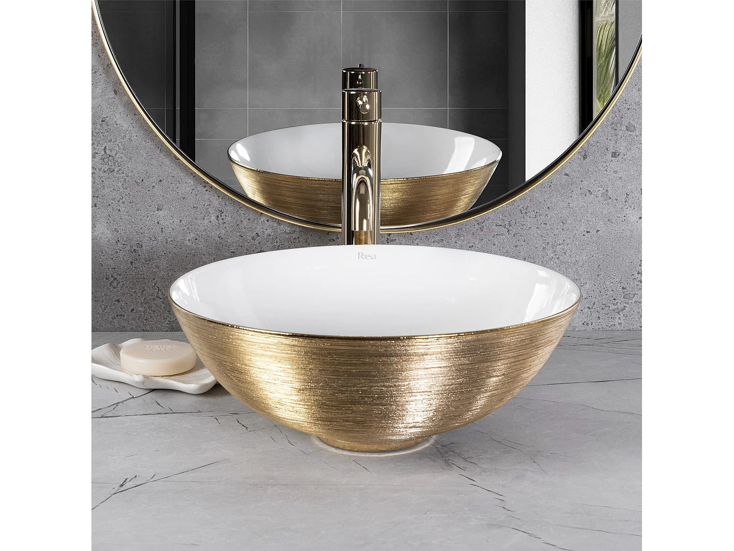 Vasque À Poser Rea Stella Brush Gold White