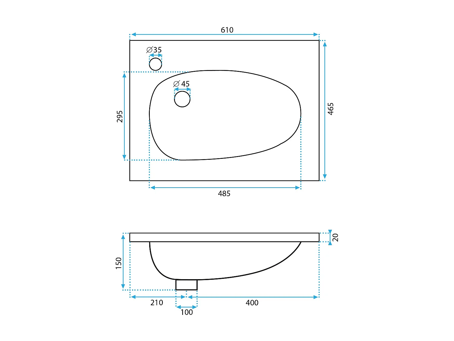 Inbouwwastafel Wastafel Rea Selena 60 White