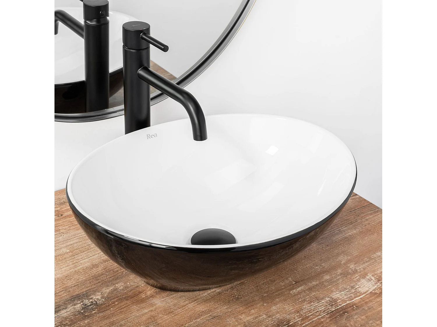 Set De Vasque À Poser Rea Sofia Black + Robinet De Lavabo Lungo Black High + Bonde Black