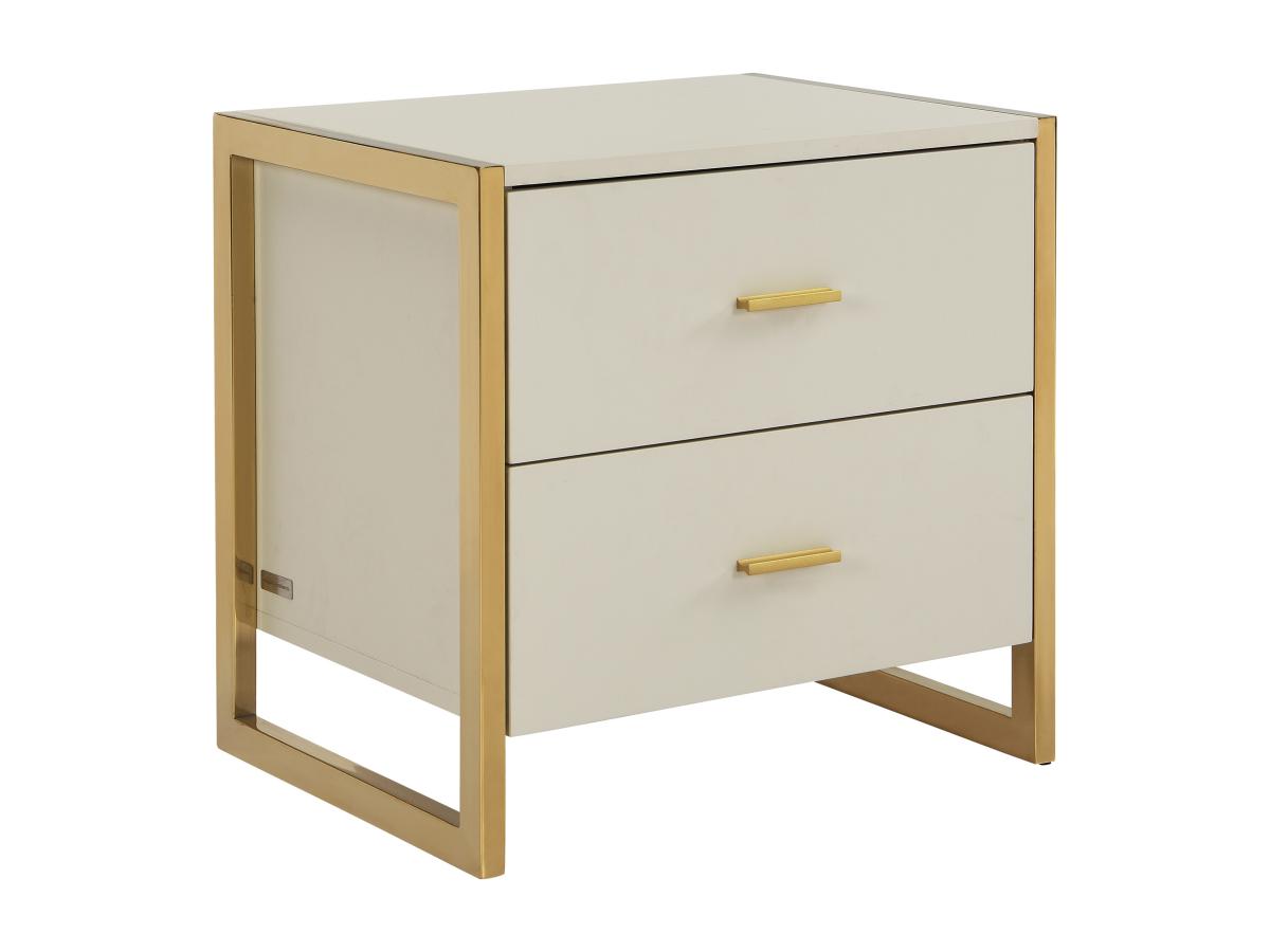 Nachttisch mit 2 Schubladen - MDF - Beige & Goldfarben - OMBRELIA von Pasca günstig online kaufen