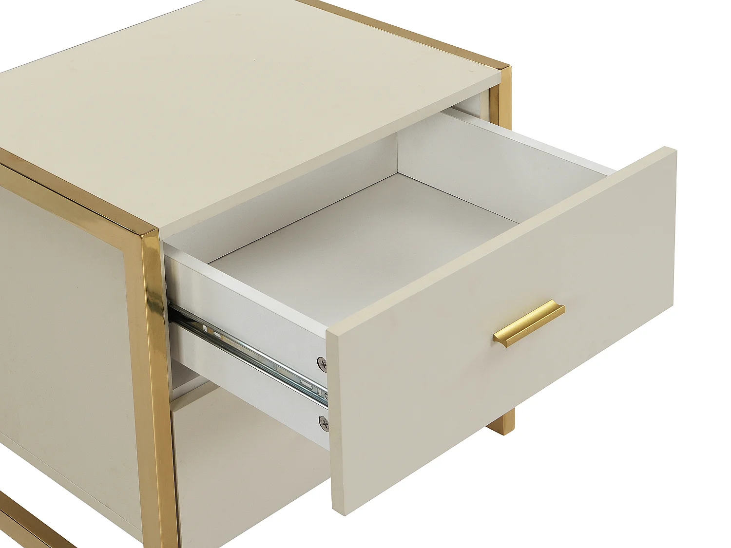 Table de chevet 2 tiroirs - MDF - Beige et doré - OMBRELIA de Pascal Morabito