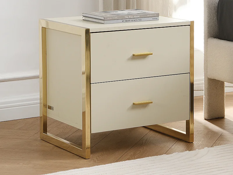 Comodino 2 cassetti MDF Beige e Dorato - OMBRELIA di PASCAL MORABITO