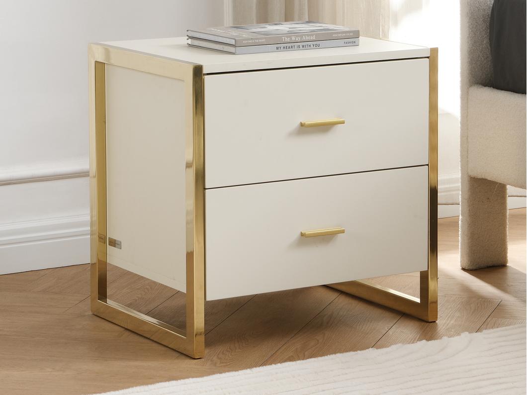Comodino 2 cassetti MDF Beige e Dorato - OMBRELIA di PASCAL MORABITO