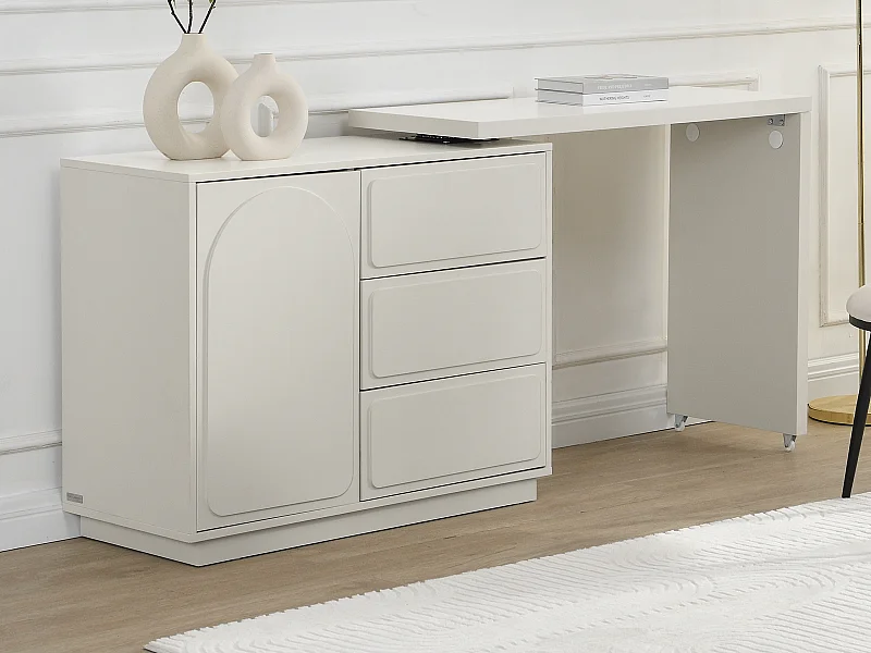 Frisiertisch mit drehbarer Ecke - 3 Schubladen & 1 Tür - MDF - Beige - VELANTO