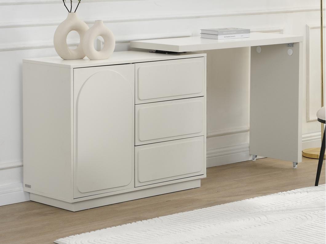 Coiffeuse avec angle pivotant - 3 tiroirs et 1 porte - MDF - Beige - VELANTO