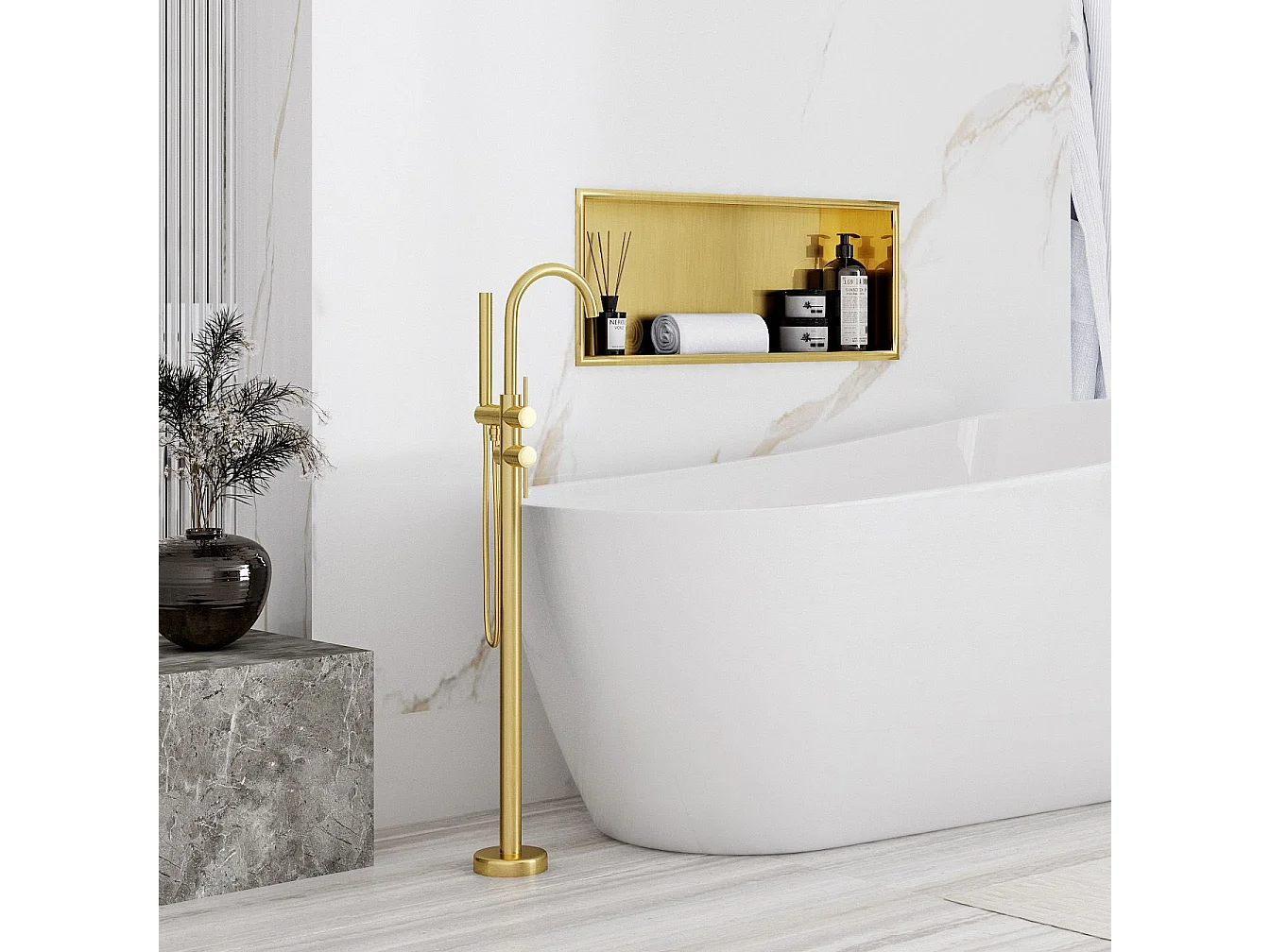 Étagère D'Encastrement Pour Salle De Bains Rea 9 BRUSH GOLD