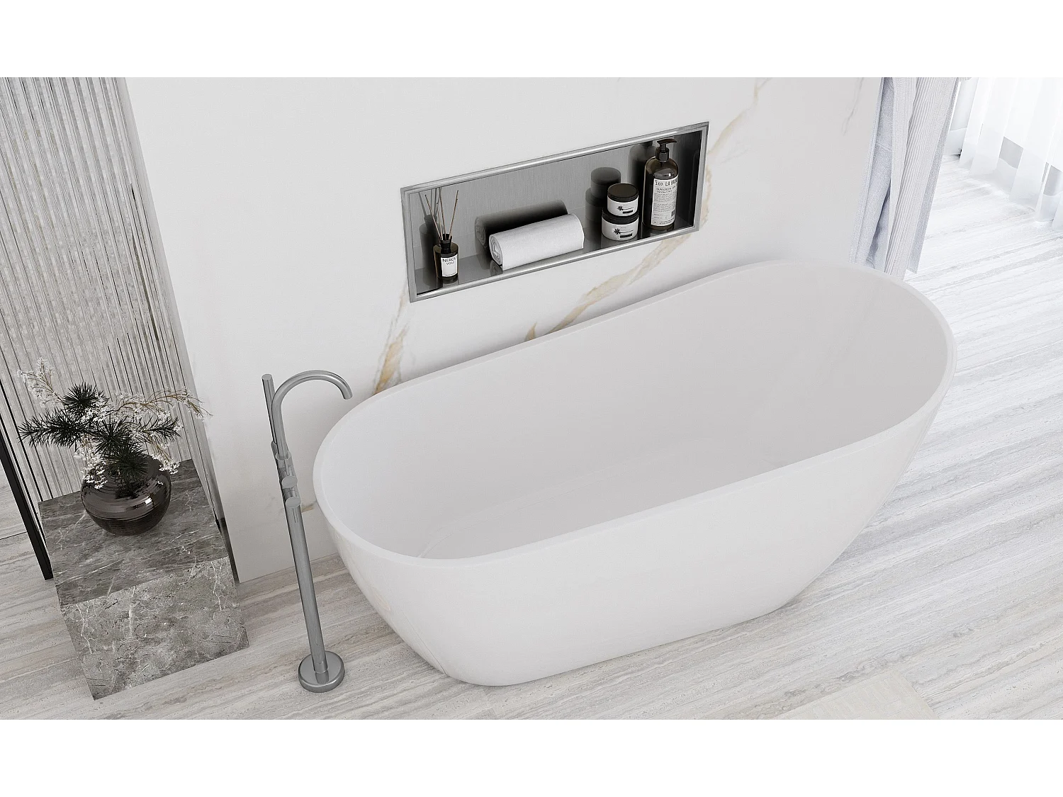 Étagère D'Encastrement Pour Salle De Bains Rea 3 30X60X10 Brush Steel