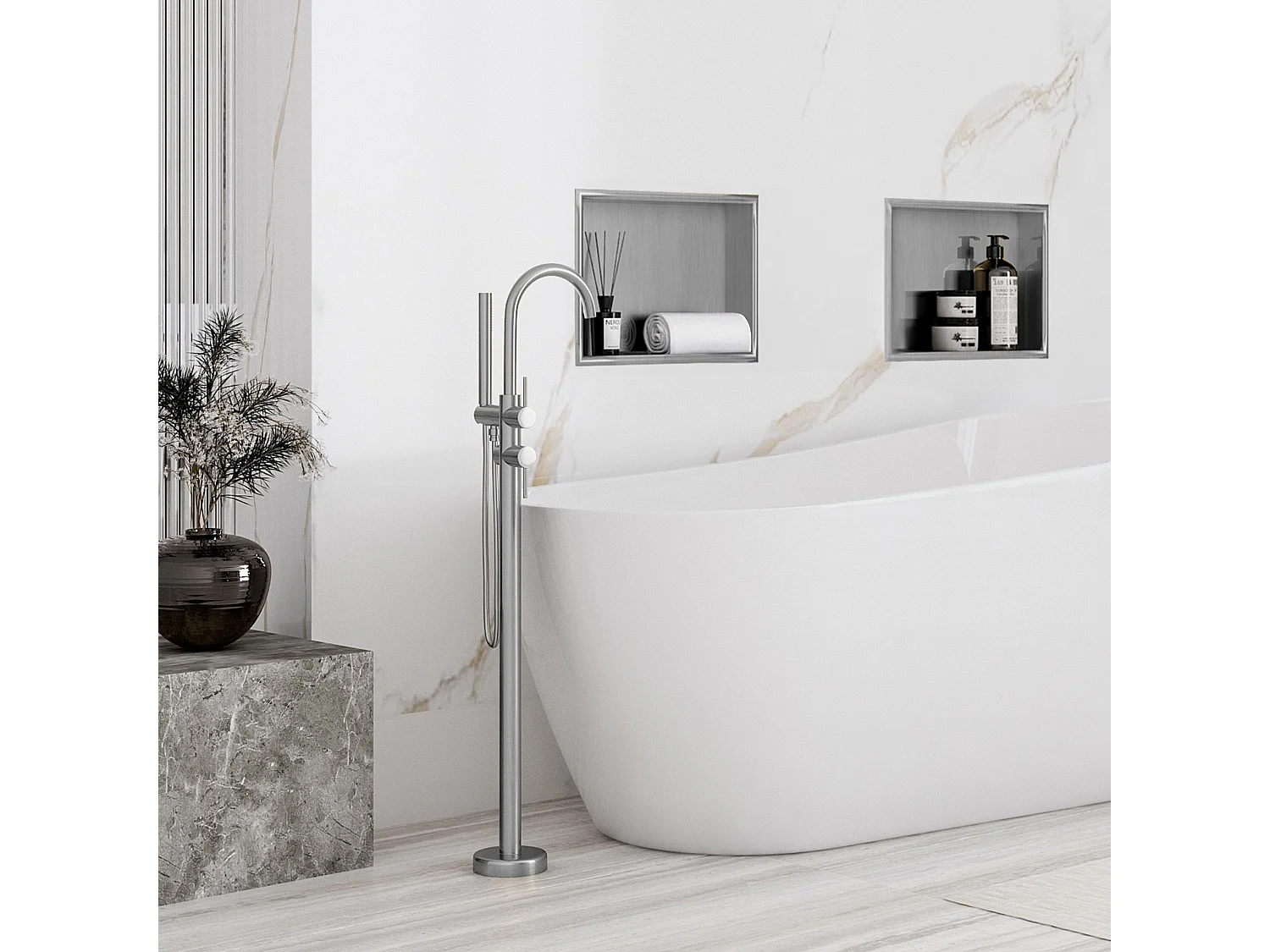 Étagère D'Encastrement Pour Salle De Bains Rea 1 30X30X10 Brush Steel