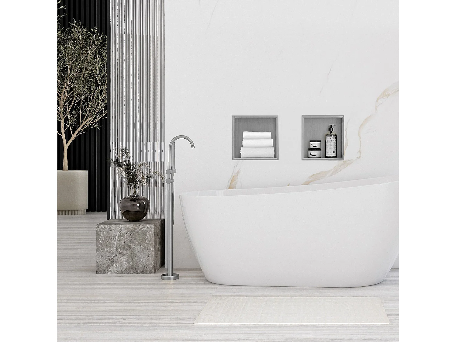 Étagère D'Encastrement Pour Salle De Bains Rea 1 30X30X10 Brush Steel