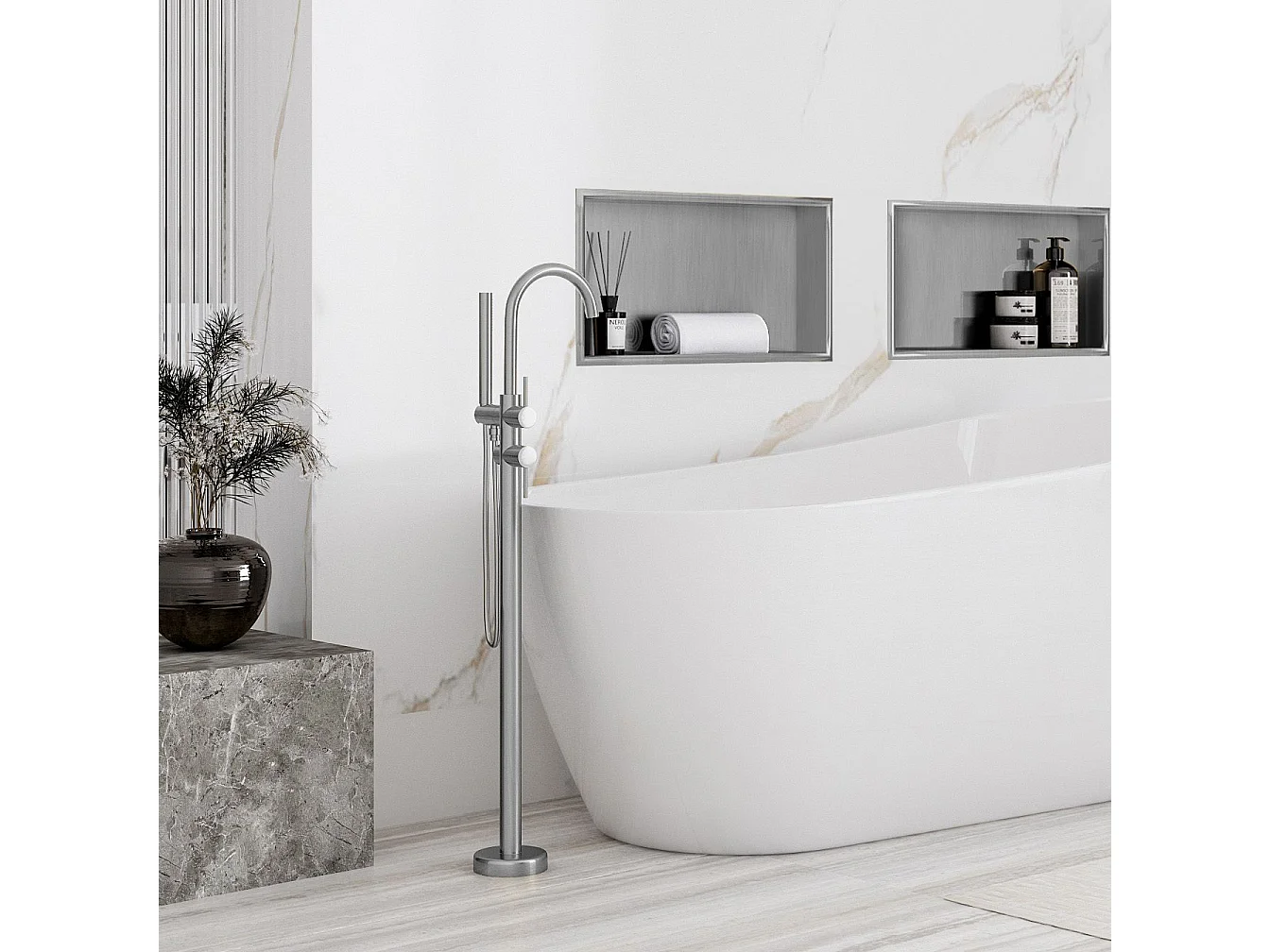 Étagère D'Encastrement Pour Salle De Bains Rea 2 30X45X10 Brush Steel