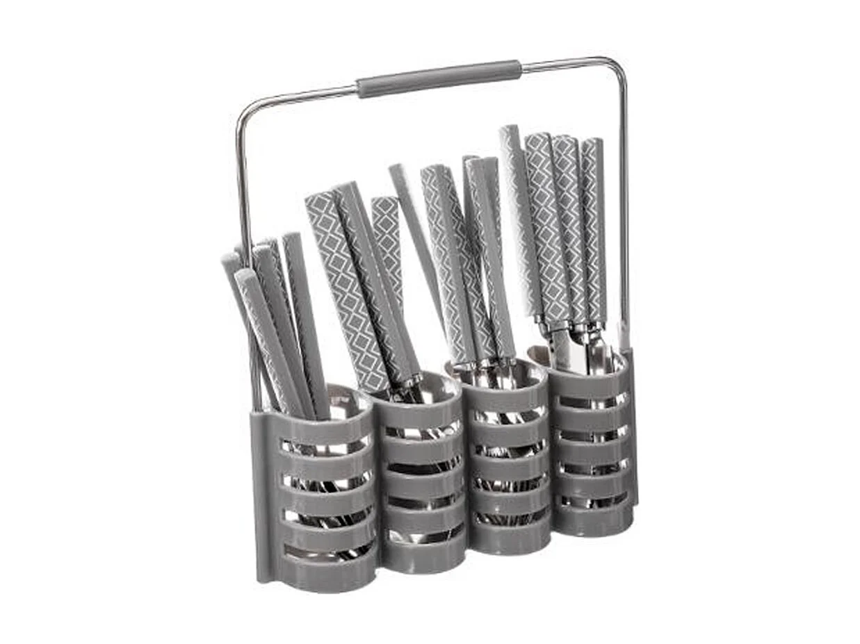 Ménagère 24 Pièces Avec Rack "Géo" 24cm Gris