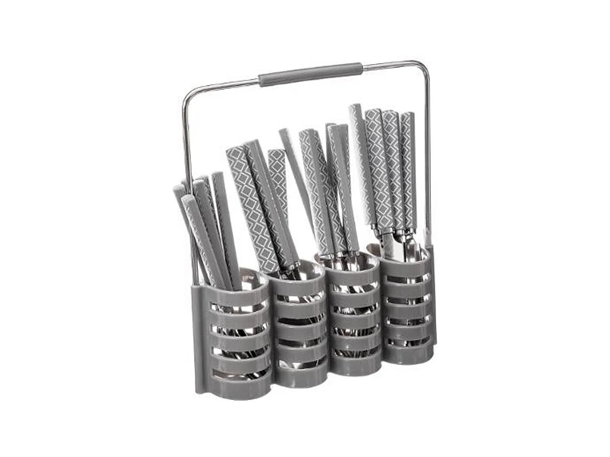 Ménagère 24 Pièces Avec Rack "Géo" 24cm Gris