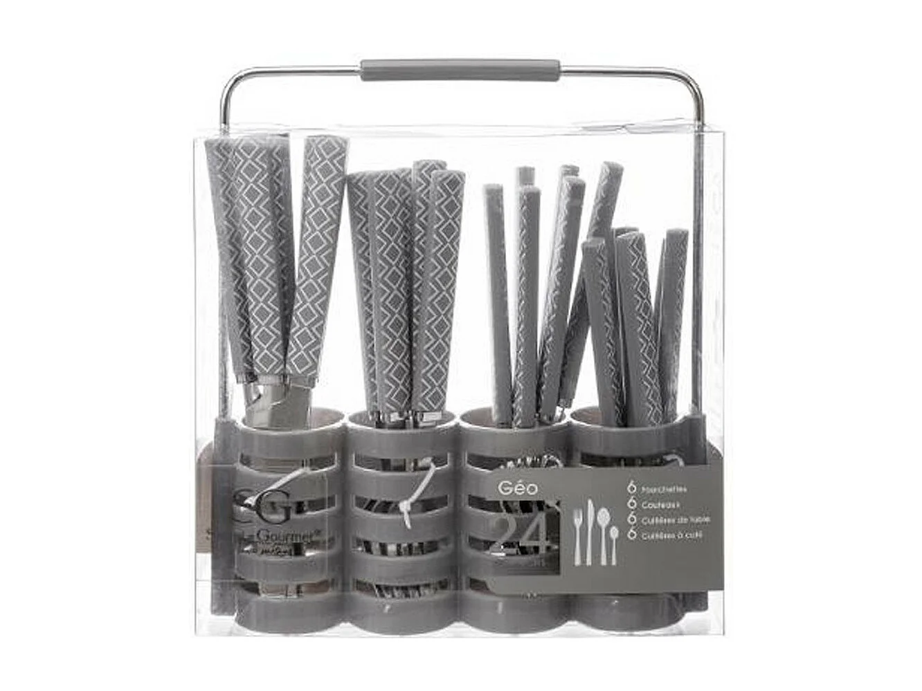 Ménagère 24 Pièces Avec Rack "Géo" 24cm Gris