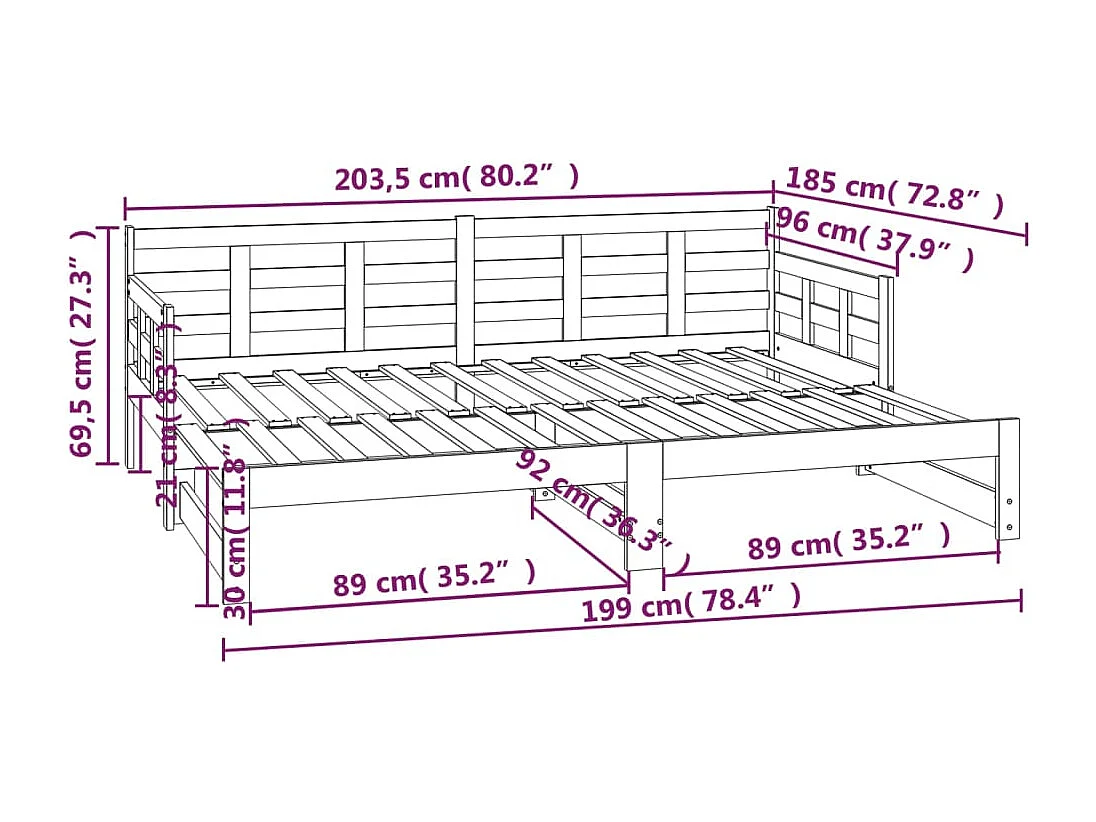 Lit coulissant sans matelas blanc 2x(90x200) cm