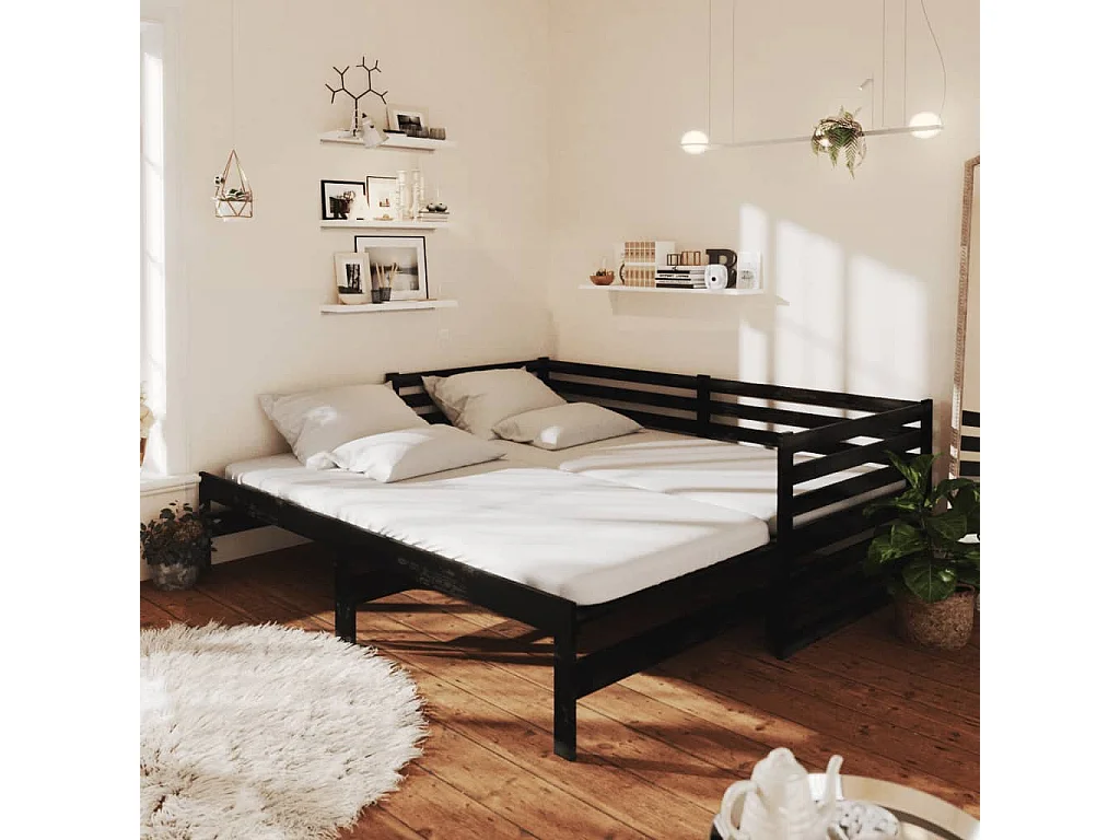 Lit coulissant sans matelas noir 2x(90x200) cm