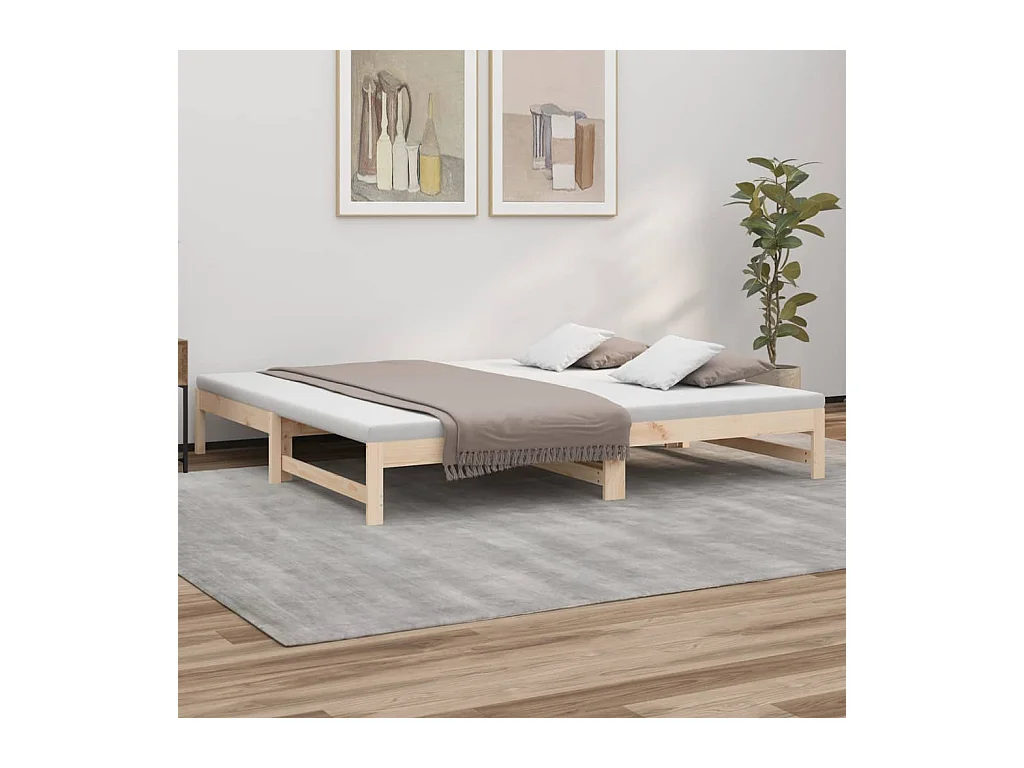 Slaapbank uitschuifbaar massief grenenhout 2x(90x200) cm